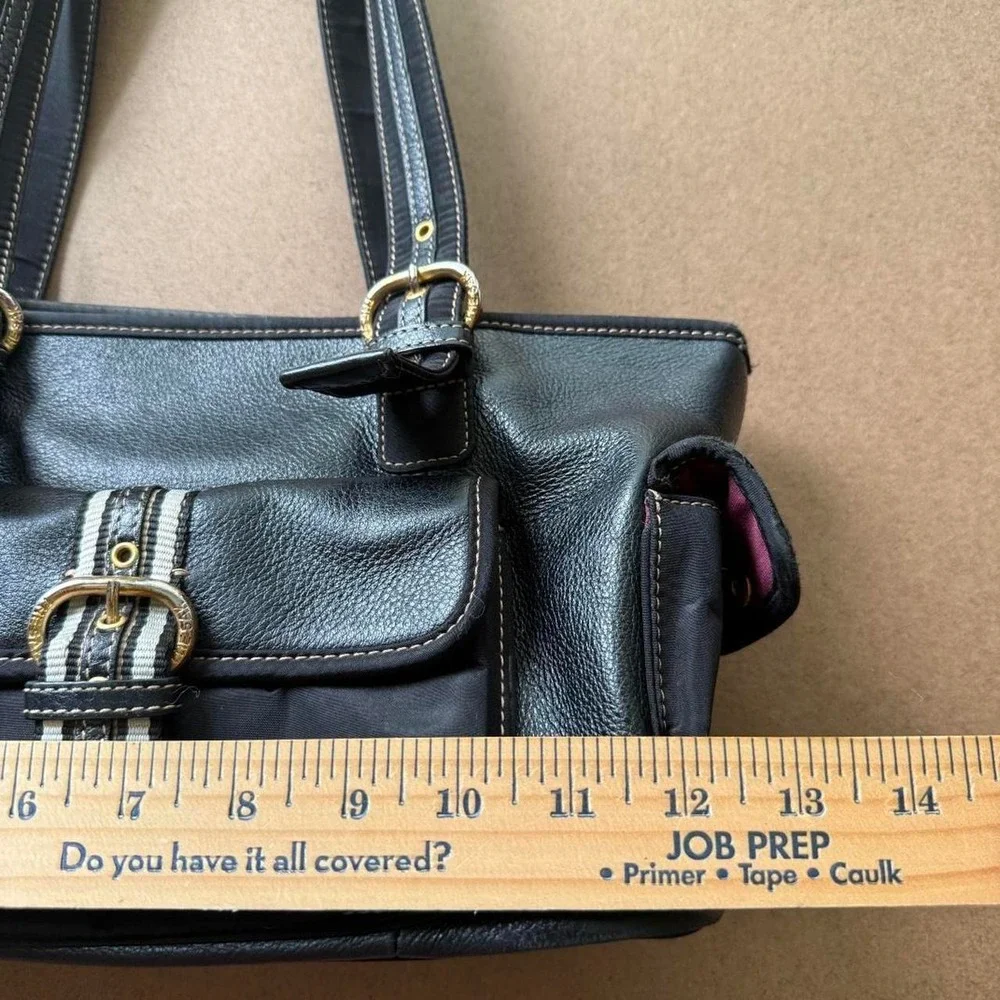 The Sak Women's Black Leather Shoulder Bag Multi Pocket Utility Y2K Boho Tote